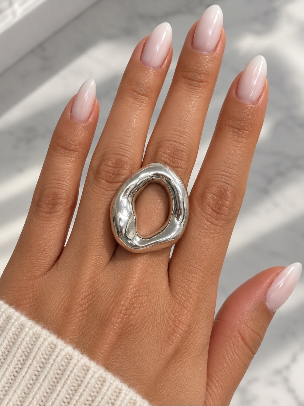 925 Sterling Silver Sculpted Organic Open Circle Silver Ring
